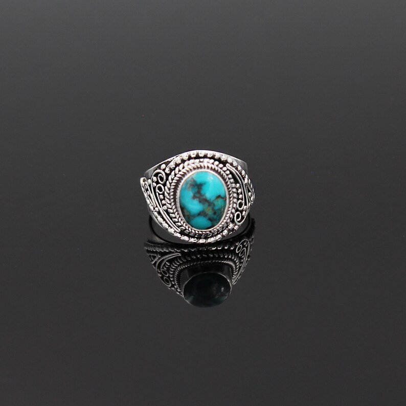 Turquoise Boho Ring Simple Dainty Turquoise Ring December Birthstone Natural Turquoise Gemstone Filigree Gypsy 925 Sterling Silver Ring