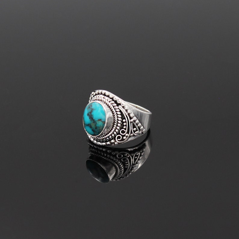 Turquoise Boho Ring Simple Dainty Turquoise Ring December Birthstone Natural Turquoise Gemstone Filigree Gypsy 925 Sterling Silver Ring