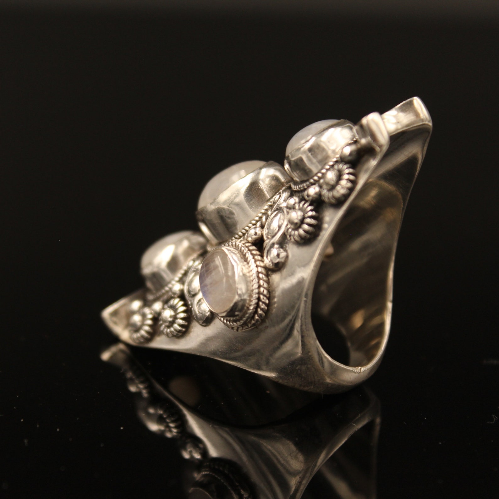 5 steinigte Mondstein große Mittelfinger Ring in 925 Sterling | Etsy