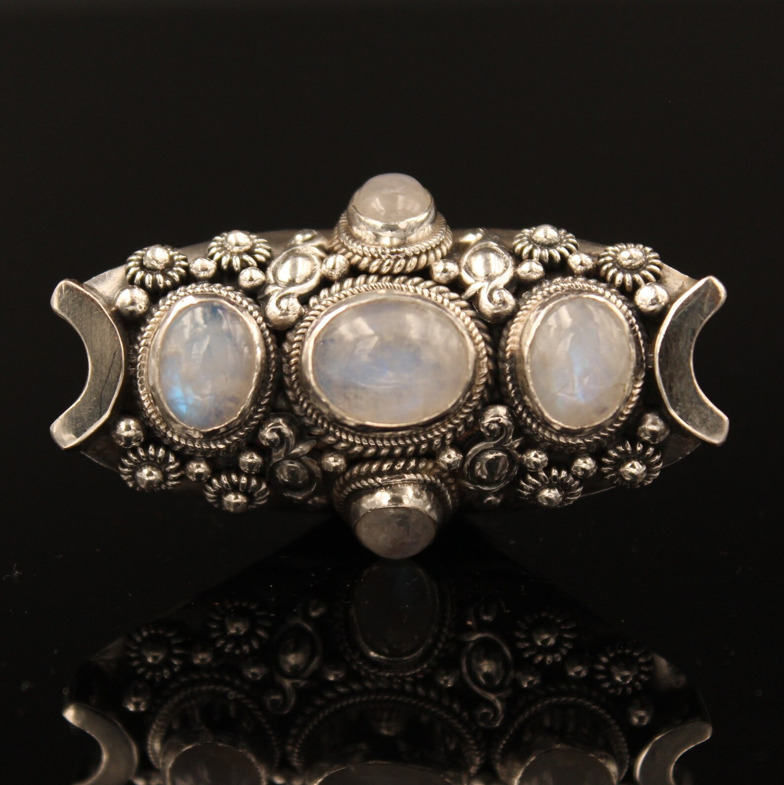 5 Stoned Moonstone Large Middle Finger Ring in 925 Sterling Etsy