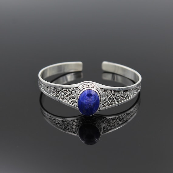 Genuine Lapis lazuli Natural Color 925 Silver adjustable Bracelet USA SELLER Genuine Lapis lazuli Natural Color 925 Silver adjustable Bracelet USA SELLER