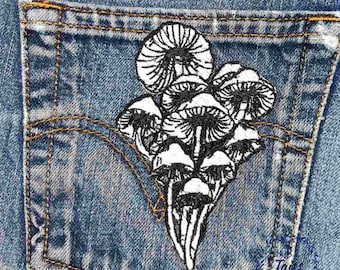 Mushrooms patch, Minimalist patch, dark mori, toadstool patch, back patch, punk patch, witchy patch, embroidered sew on patch