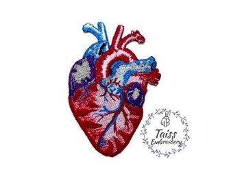May include: Red, blue and white embroidered anatomical heart patch.