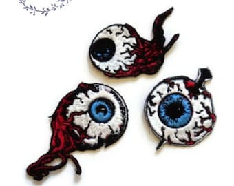 Eye, Eyeball Patches, set 3 pieces,  embroidered iron o patch