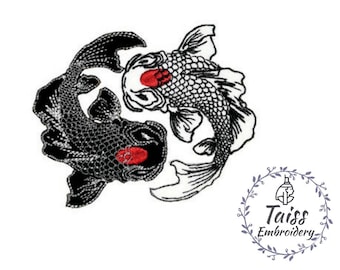Patch Fish Koi • Paire d’Avatar Moon • Koi Embroidered Iron on Patch • Patch japonais • Yin et Yang