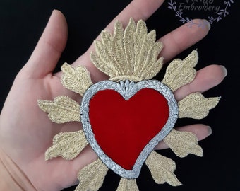 Parche del sagrado corazón de Milagro, parche grande bordado para planchar