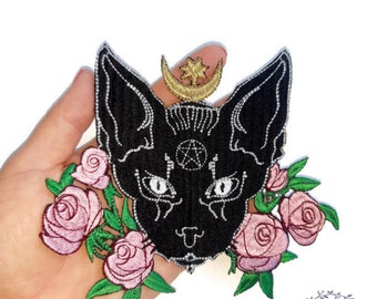 Black Cat patch, embroidered iron on patch