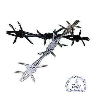 Barbed Wire Patch, metal patches, set 2p, large embroidered iron on patches