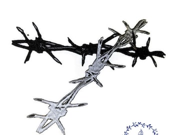 Barbed Wire Patch, metal patches, set 2p, large embroidered iron on patches