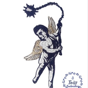 Angel with golden wings, embroidered Iron-on patch