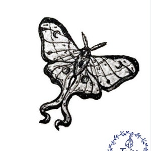 Moth Goth patch, night embroidered butterfly