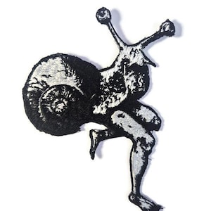 Surreal Snail with Human Legs Patch Goblincore Aesthetic Iron On Weirdcore Embroidered Badge Bizarre Creature Art Applique Unique Creepy