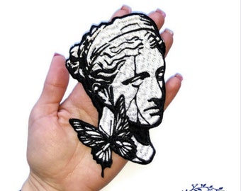 Greek Statue Butterfly Patch - Dark Academia Aesthetic Iron On - Venus de Milo Embroidered Badge - Ancient Greece Mythology Art