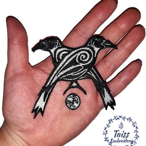 Huginn & Muninn Odin&#39;s Ravens• Viking patch • goth patch • Embroidered iron on patch