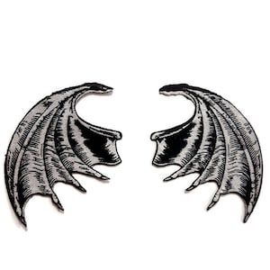 K&ouml;nnte beinhalten: Ein Paar schwarze gestickte Fl&uuml;gel mit silbernem Umriss. Die Fl&uuml;gel sind mit komplizierten Linien und Kurven verziert, was ihnen ein dramatisches und gotisches Aussehen verleiht.