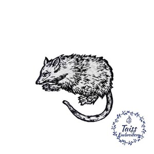 May include: Black and white embroidered patch of a possum curled up sleeping. The patch is ideal for adding a touch of whimsy to your projects.