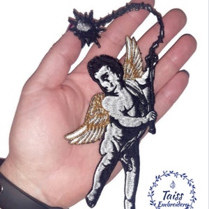 Angel golden wings, embroidered iron on patch