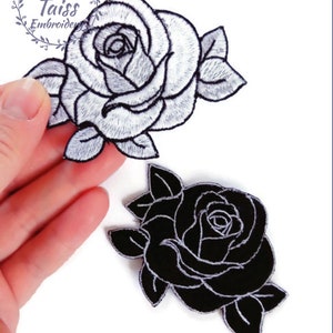 Rose Embroidered Iron On Patches, Set 2 pieces.
