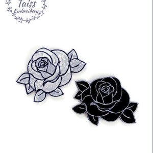Rose Flower, Embroidered Iron On Patches, Set 2 pieces