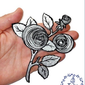 Rose Goth patch, embroidered Iron-on patch