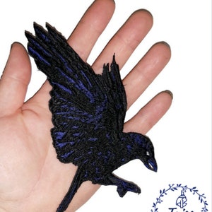 Crow, embroidered iron on patch