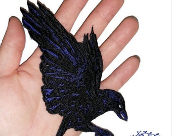 Crow, embroidered iron on patch