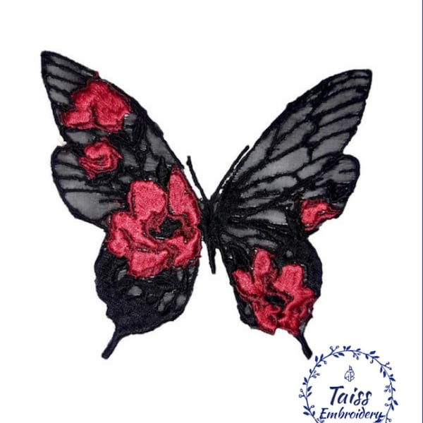 Black butterfly, Moth Embroidered Large iron-on patch