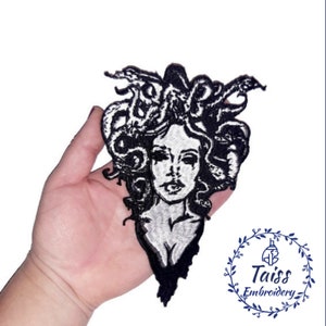 Striking Embroidered Gorgon Medusa Patch - Large Iron-On or Sew-On Applique for Jackets & More