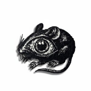 Gothic Mouse Patch, Creepy Eye Embroidery, Dark Aesthetic Iron On Patch, Weird Core Animal Art, Taxidermy Style Applique, Goth Accessories