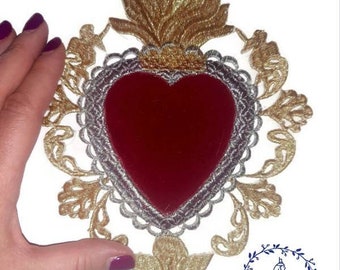 Milagros Sagrado Corazón Parches termoadhesivos grandes para chaquetas parche único