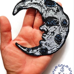 Moon Embroidered Patch, Celestial iron on Patch