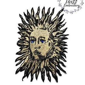Sun, Goth patch, Gold sun Embroidery Iron on patch