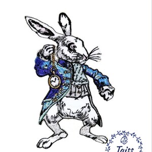 Naszywka z białym królikiem • Naszywka Alicja • Haftowane żelazko na naszywce • Naszywka Szalonego Kapelusznika rabbit with clock