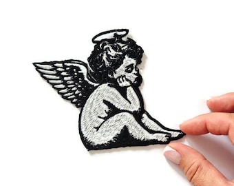 Embroidered Cherub Angel Patch, Iron-On Applique, 10x13cm, Aesthetic Cupid Design