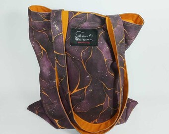 Skouficom Tote bag, 100% Cotton,Handmade, Size 33x38cm -Purple-Cherished Gold-Made in Greece
