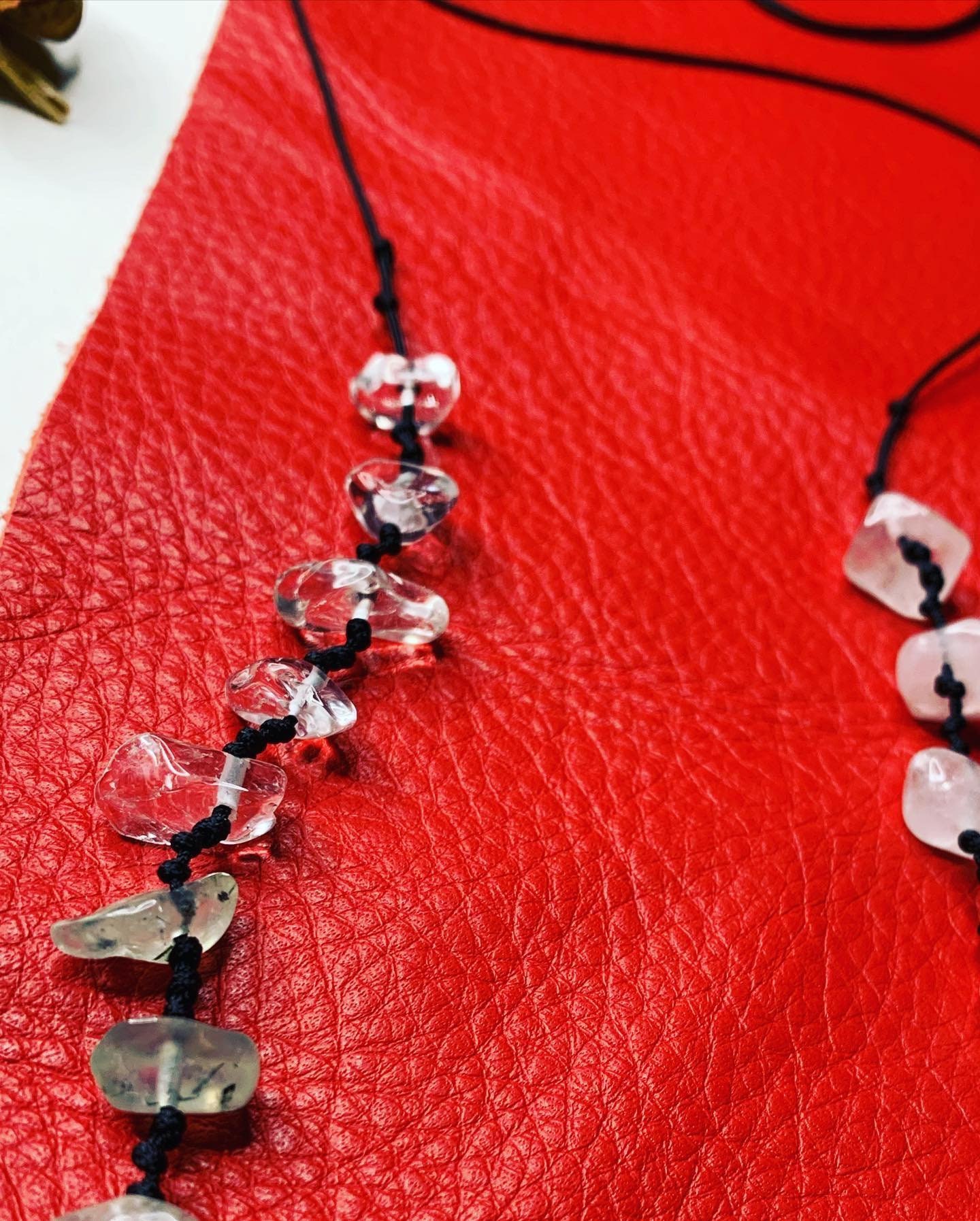 Handmade Crystal Necklace Prehnite / Pink Quartz/ Clear Quartz / Adjustable String Etsy UK