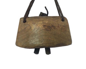Sheep Cow Bell with Bone Clanger on Painted Bentwood Collar 0721010-1929 Vintage Pyrenean Goat