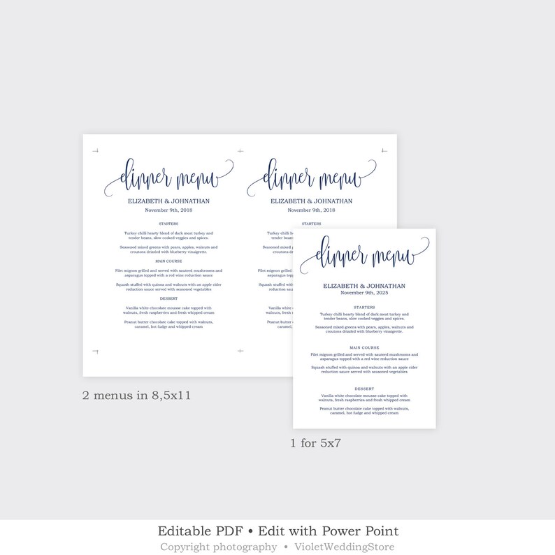 Scarica Gratis Images Navy Wedding Menu Template Printable Wedding Menu Rustic Etsy