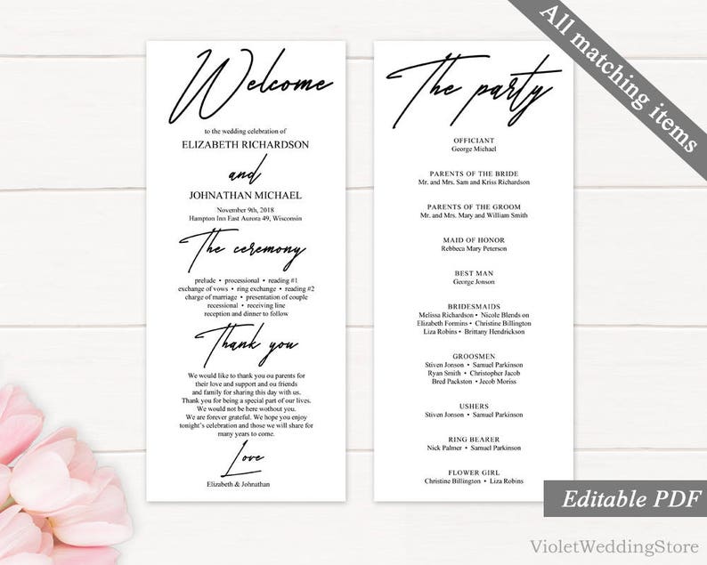Modern Wedding Program Template Printable Wedding Program Etsy