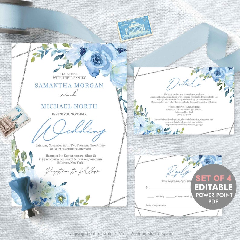 Blue Floral Wedding ceremony Invitation Template, Silver Geometric Marriage ceremony Invite Printable, Editable Marriage ceremony Invitation Established Fast Down load SBFS58 graphic about Etsy Wedding Invitations Printable titled Blue Floral Marriage Invitation Template, Silver Geometric Marriage Invite Printable, Editable Wedding day Invitation Mounted Instantaneous Obtain SBFS58