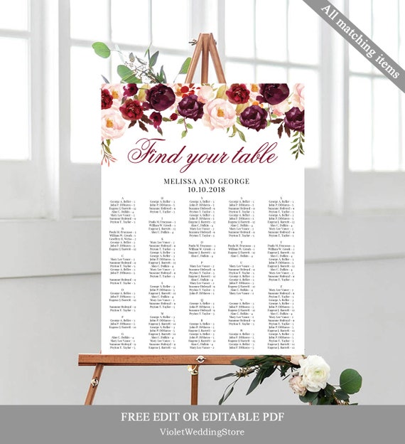 Free Alphabetical Wedding Seating Chart Template