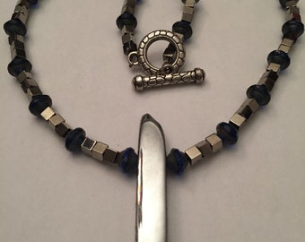 Silver & Deep Blue Lampwork Bead Necklace