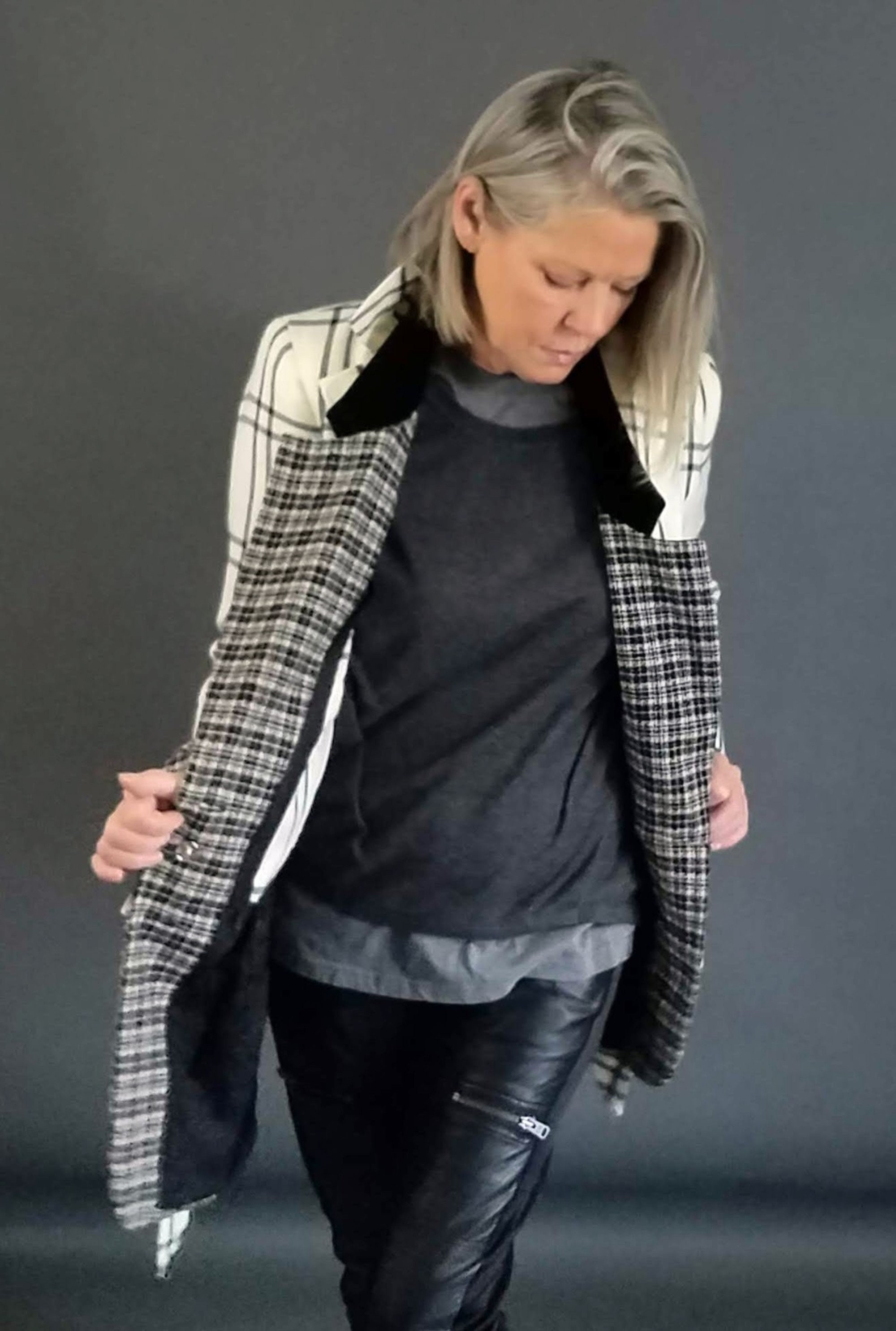 Idelia Blazer Plaid Set PL-Black/White