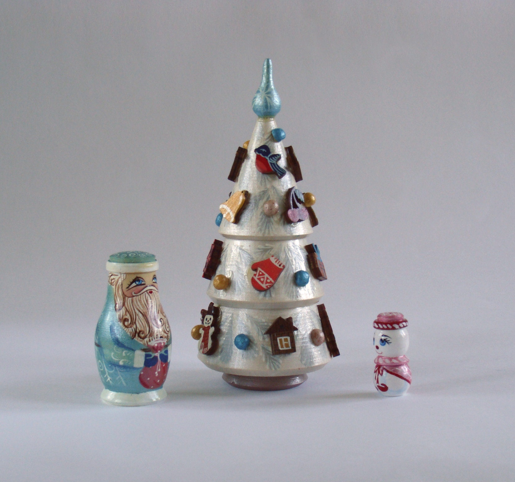 White Wooden Christmas Tree Nesting Doll Matryoshka Hand Etsy