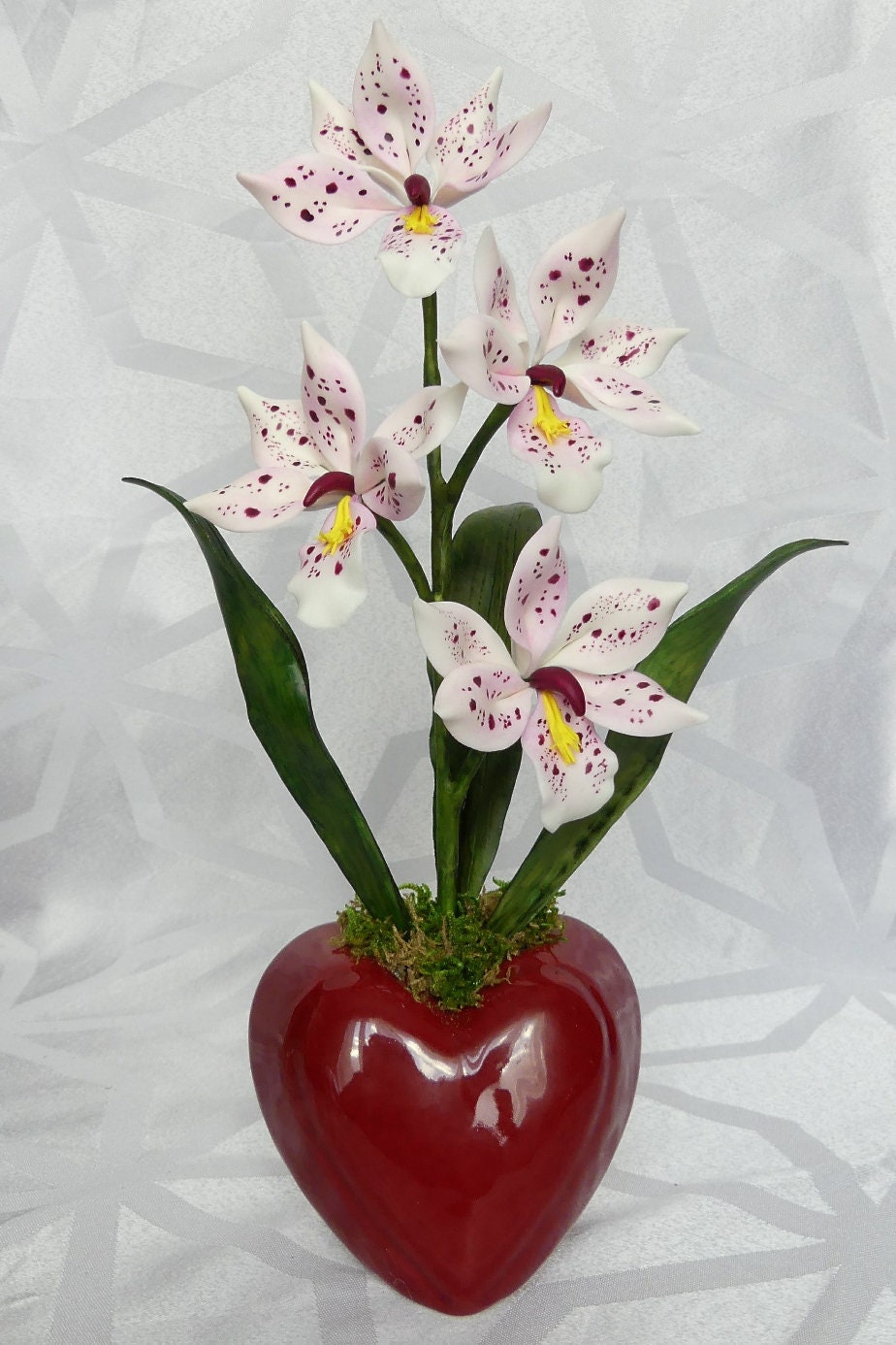 Orchidée en Porcelaine Froide - Mouchetée Carmin