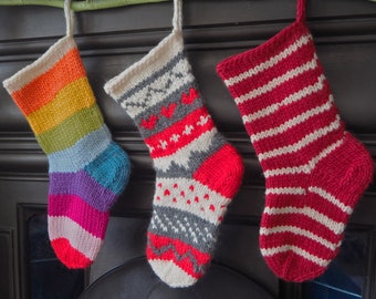 Christmas Stocking Pattern, Pdf Download, Knitting Pattern, Fair Isle, Knitted Christmas Stockings, Chunky Knit, Rainbow Knit, 3 Styles, DIY