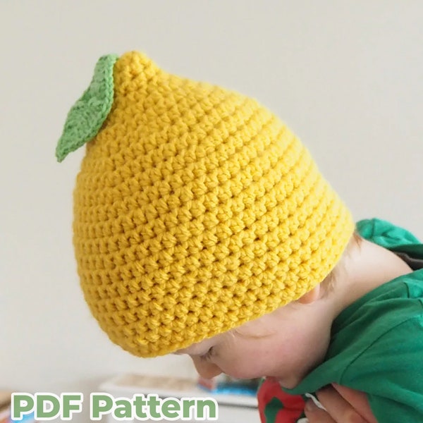 Modello all'uncinetto per cappello al limone, cappello per bambini, download PDF, cappello fai da te, cappello al limone per bambini, 5 dimensioni da realizzare, uncinetto grosso/ingombrante