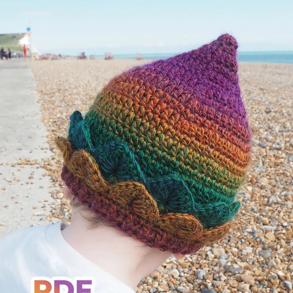 Pixie Hat Crochet Pattern - Crochet Pixie Hat Pattern in Crocodile stitch for Children, Kids Hat, DIY Hat, PDF download, Sizes XS-L