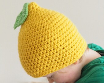 Lemon Hat Crochet Pattern, Child's Hat, PDF Download, DIY Hat, Kid's Lemon Hat, 5 Sizes to make, Chunky/Bulky Crochet