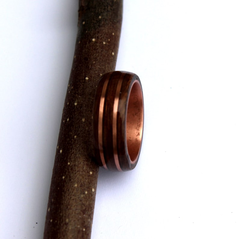 Rosewood and mahogany ring on copper ring